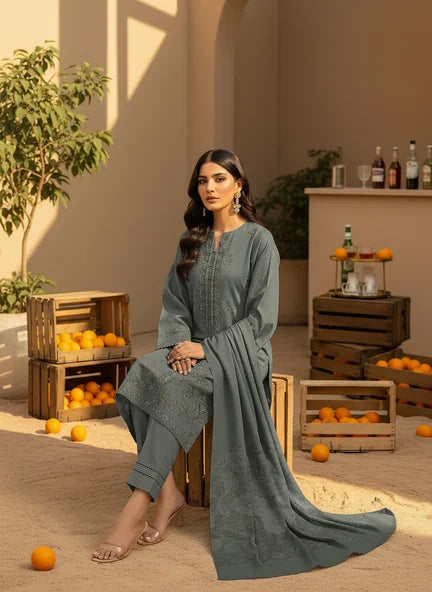 GREY DHANAK EMBROIDERED | BAROSHA DUPATTA  | UNSTITCHED | 4606