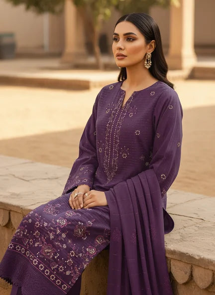 PURPLE DHANAK EMBROIDERED | BAROSHA DUPATTA  | UNSTITCHED | 4605