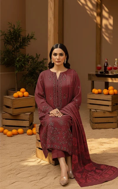 MAROON DHANAK EMBROIDERED | BAROSHA DUPATTA  | UNSTITCHED | 4603