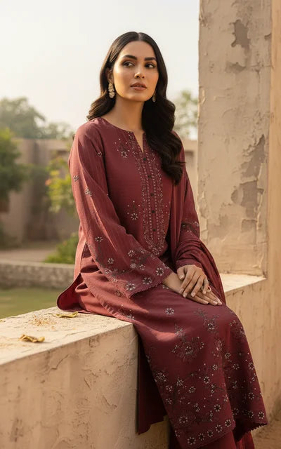 MAROON DHANAK EMBROIDERED | BAROSHA DUPATTA  | UNSTITCHED | 4603