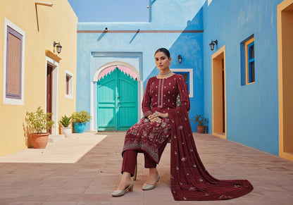 MAROON DHANAK EMBROIDERED | 3 PIECE | UNSTITCHED | 3804