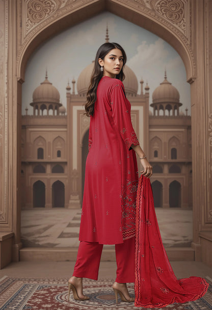 DEEP RED VISCOSE EMBROIDERED | 3 PIECE | UNSTITCHED | 3501