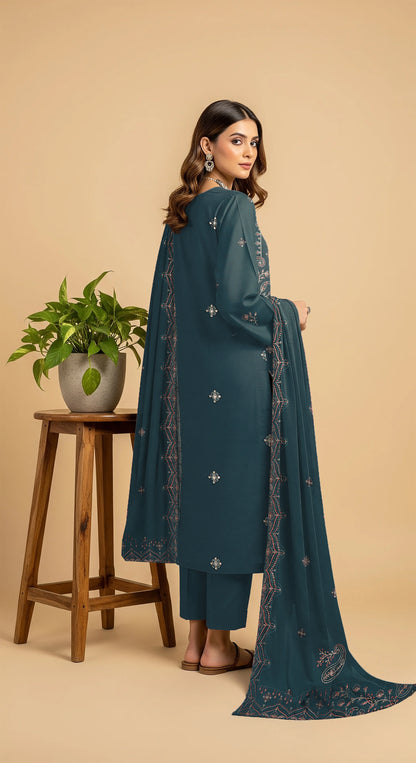 TEAL BLUE DHANAK EMBROIDERED | 3 PIECE | UNSTITCHED | 4303