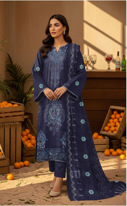 V510 DHANAK 3 PIECE EBROIDERED  (UNSTITCHED)