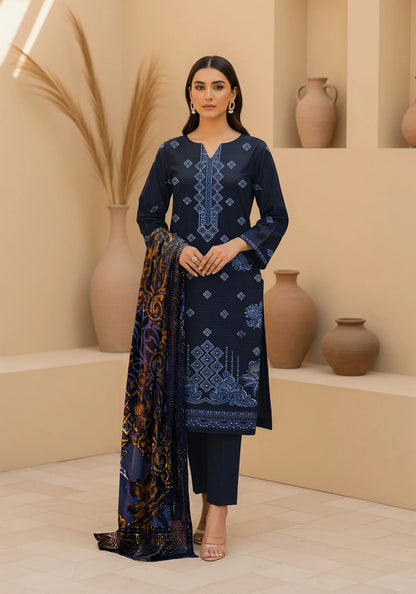 BLUE DARK DHANAK EMBROIDERED | PALACHI VELVET SHAWL | UNSTITCHED | 5105