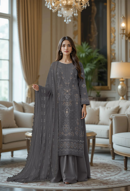 SILVER GREY VISCOSE EMBROIDERED | 3 PIECE | UNSTITCHED | 320Z