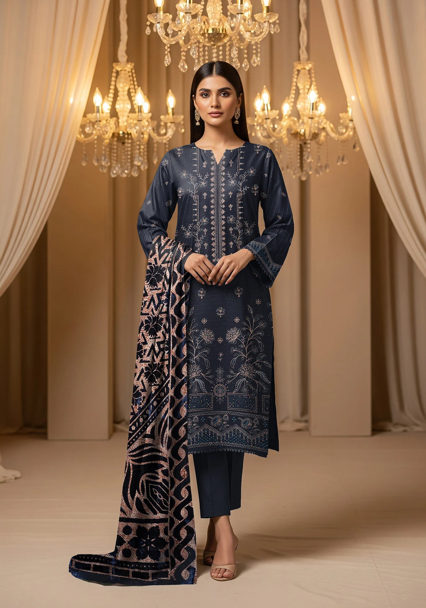 BLUE DHANAK EMBROIDERED | PALACHI VELVET SHAWL | UNSTITCHED | 4804
