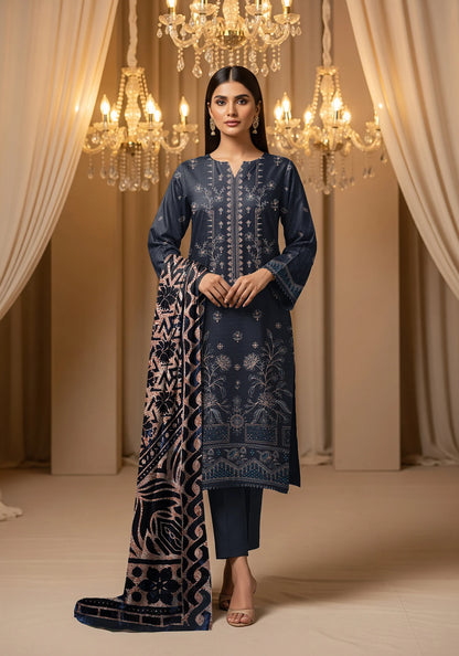 BLUE DHANAK EMBROIDERED | PALACHI VELVET SHAWL | UNSTITCHED | 4804
