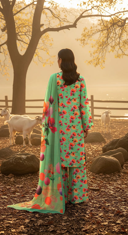 VISTA GREEN PRINTED KARANDI | ALLOVER | UNSTITCHED | 3 PIECE | 4504