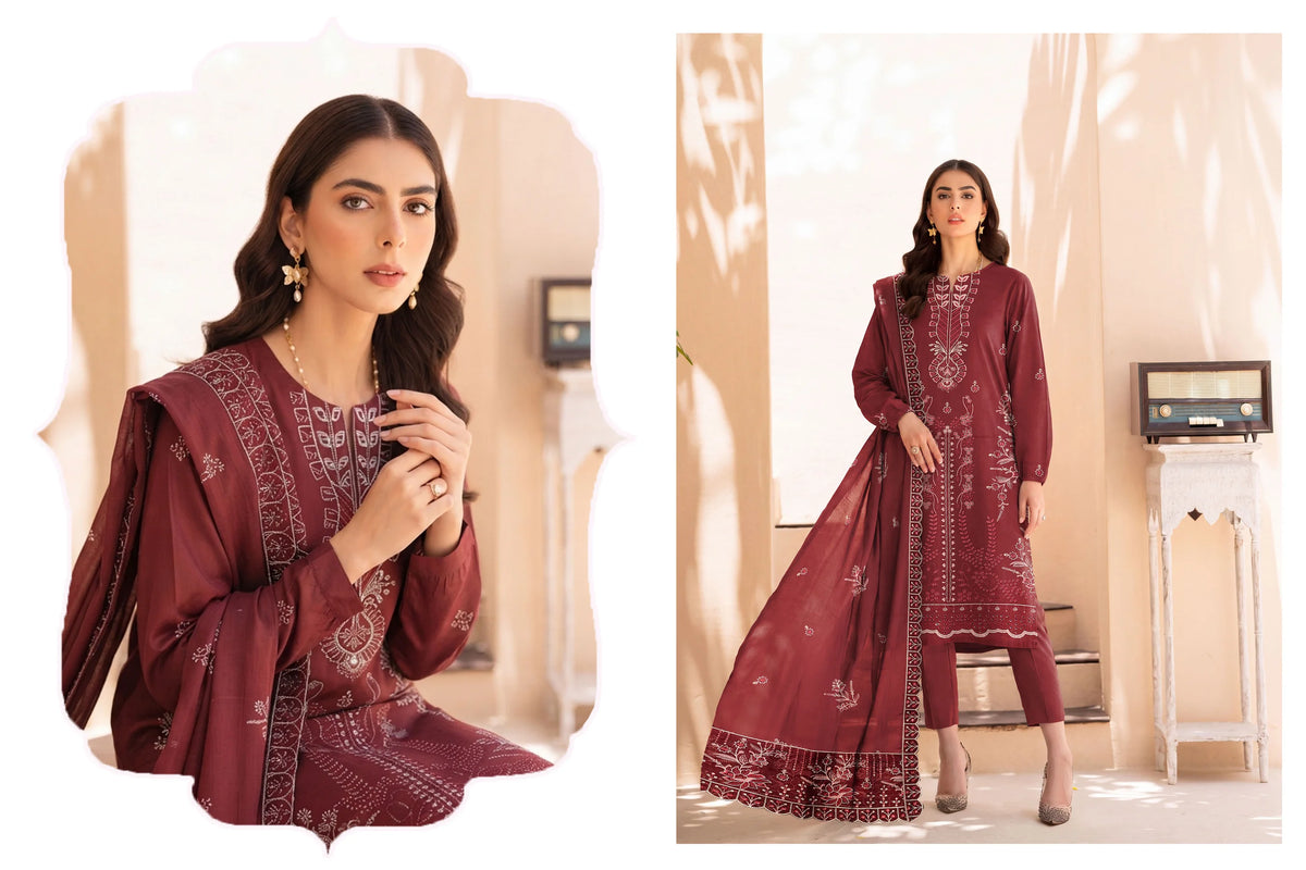 V512 DHANAK 3 PIECE EBROIDERED  (UNSTITCHED)