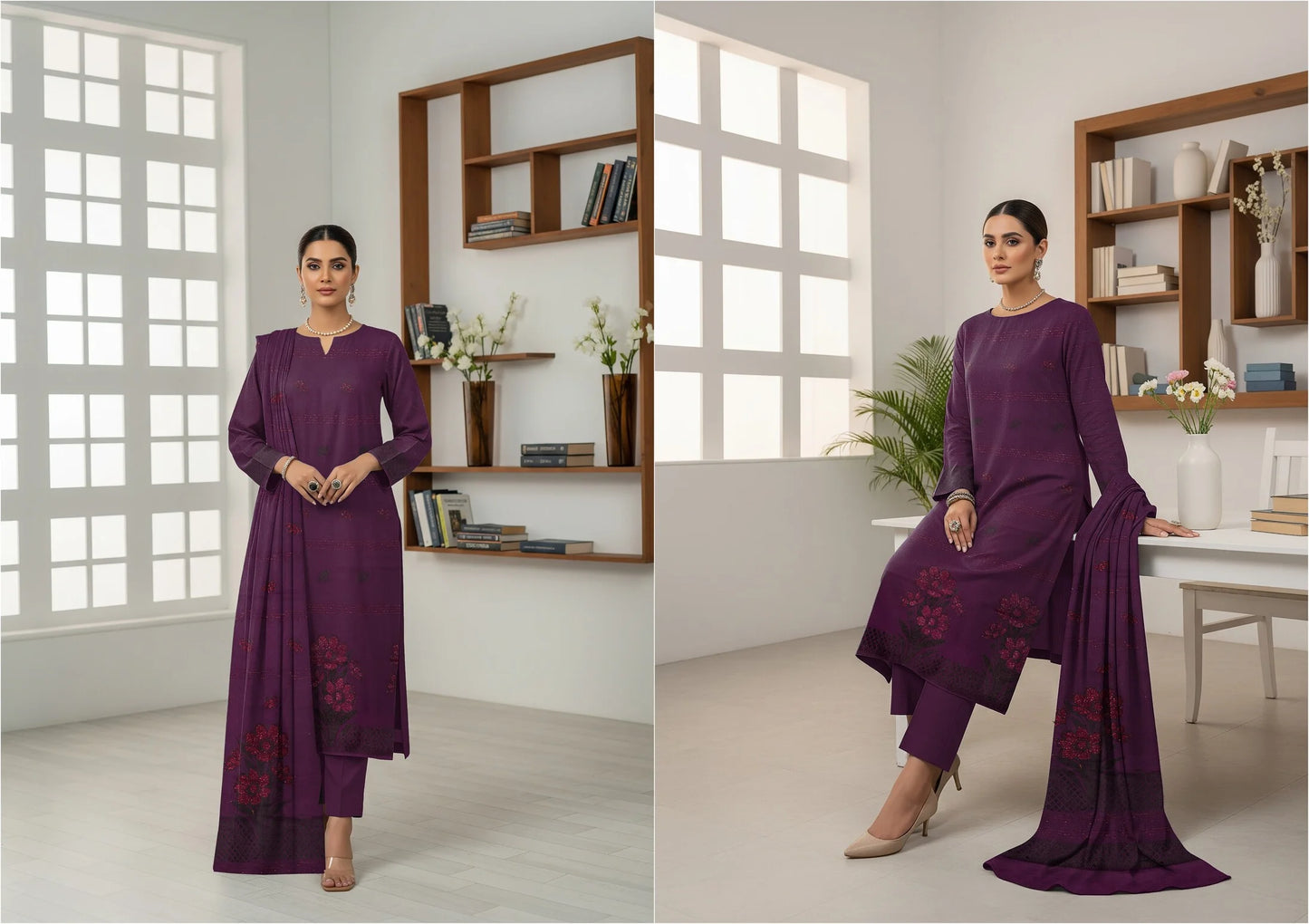 PURPLE JAQUARD DHANAK | VELVET APLAC | 3 PIECE | 4405