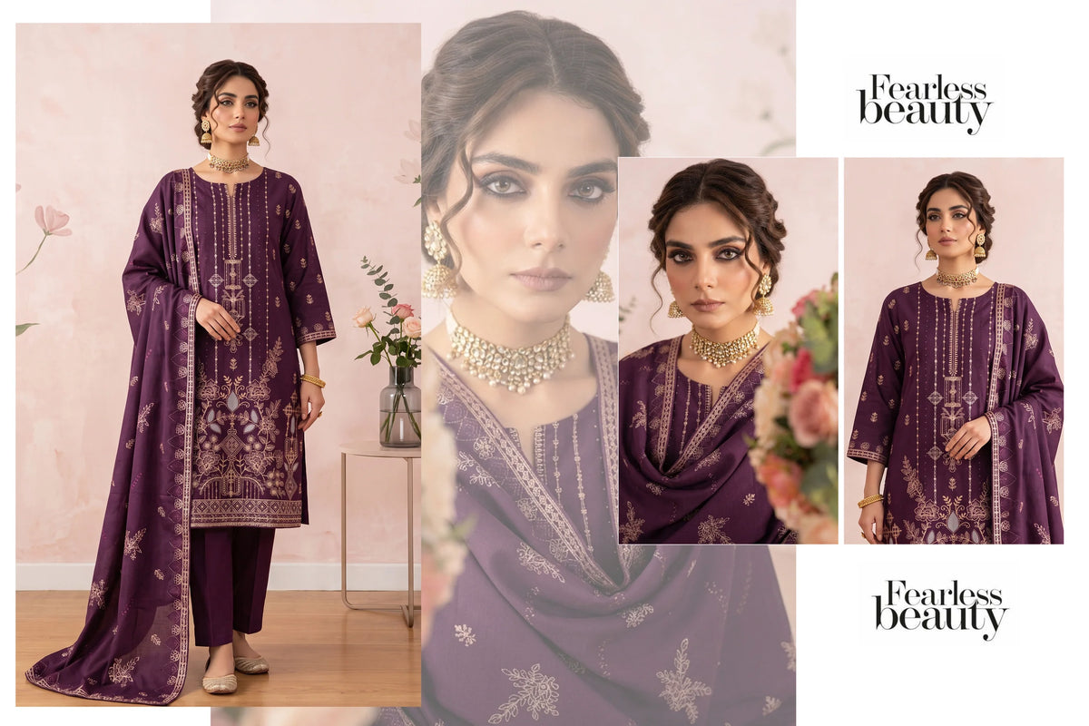 V511 DHANAK 3 PIECE EBROIDERED  (UNSTITCHED)