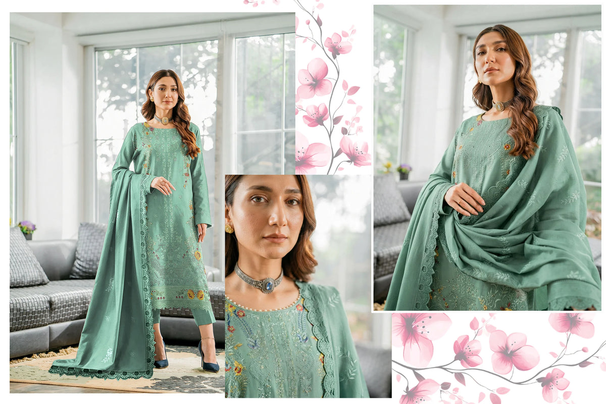 V509 DHANAK 3 PIECE EBROIDERED  (UNSTITCHED)