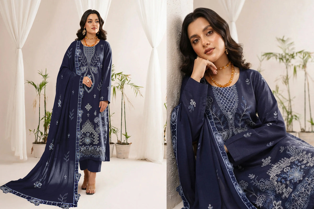 V508 DHANAK 3 PIECE EBROIDERED  (UNSTITCHED)