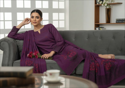 PURPLE JAQUARD DHANAK | VELVET APLAC | 3 PIECE | 4405