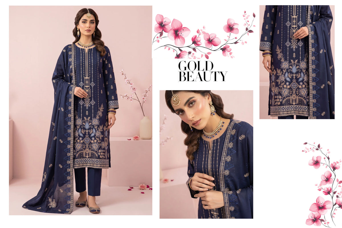 V511 DHANAK 3 PIECE EBROIDERED  (UNSTITCHED)