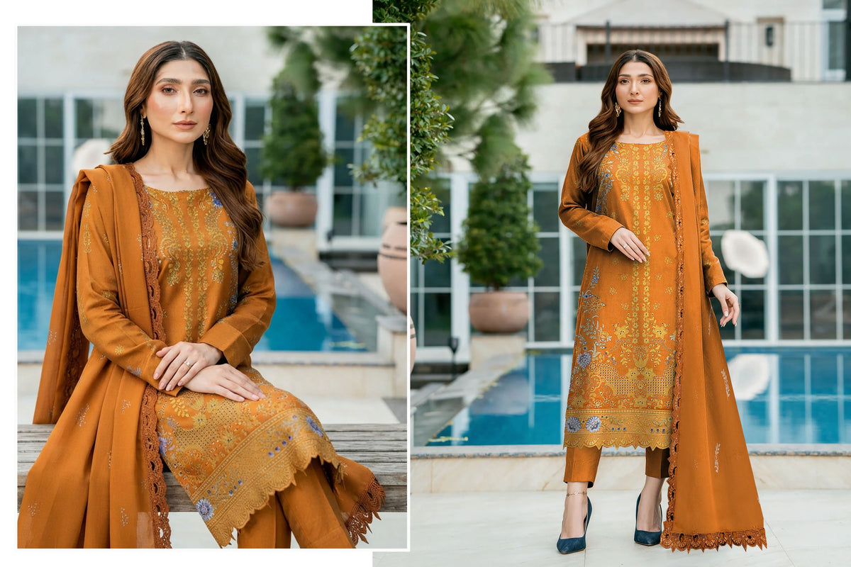 V509 DHANAK 3 PIECE EBROIDERED  (UNSTITCHED)