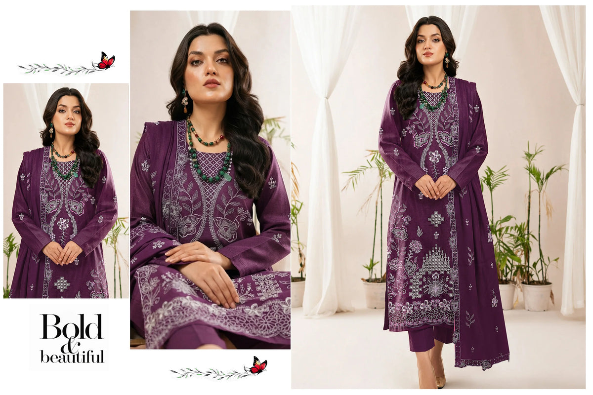 V508 DHANAK 3 PIECE EBROIDERED  (UNSTITCHED)