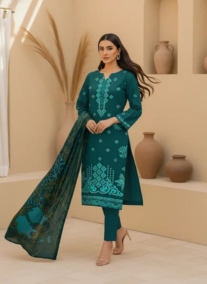 SEA BLUE DHANAK EMBROIDERED | PALACHI VELVET SHAWL | UNSTITCHED | 5101