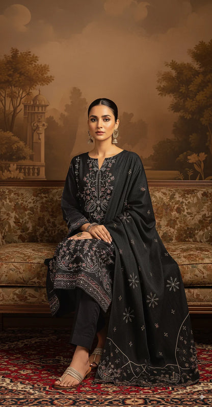 SEA BLUE  DHANAK EMBROIDERED | 3 PIECE | UNSTITCHED | 4004