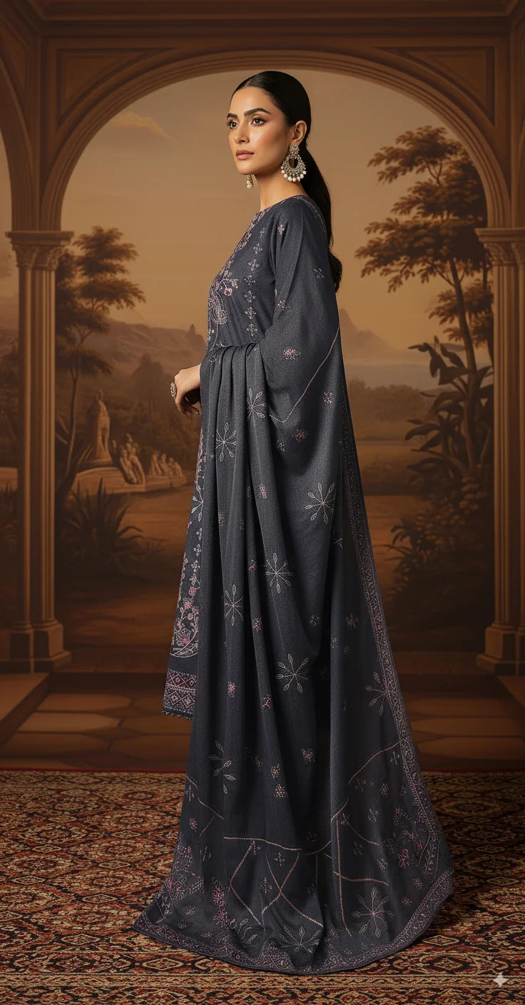 SEA BLUE  DHANAK EMBROIDERED | 3 PIECE | UNSTITCHED | 4004