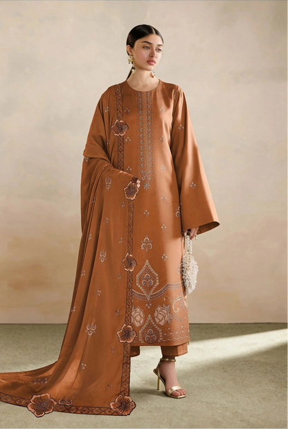COTTON EMBROIDERED 3 PIECE (UNSTITCHED) - 494