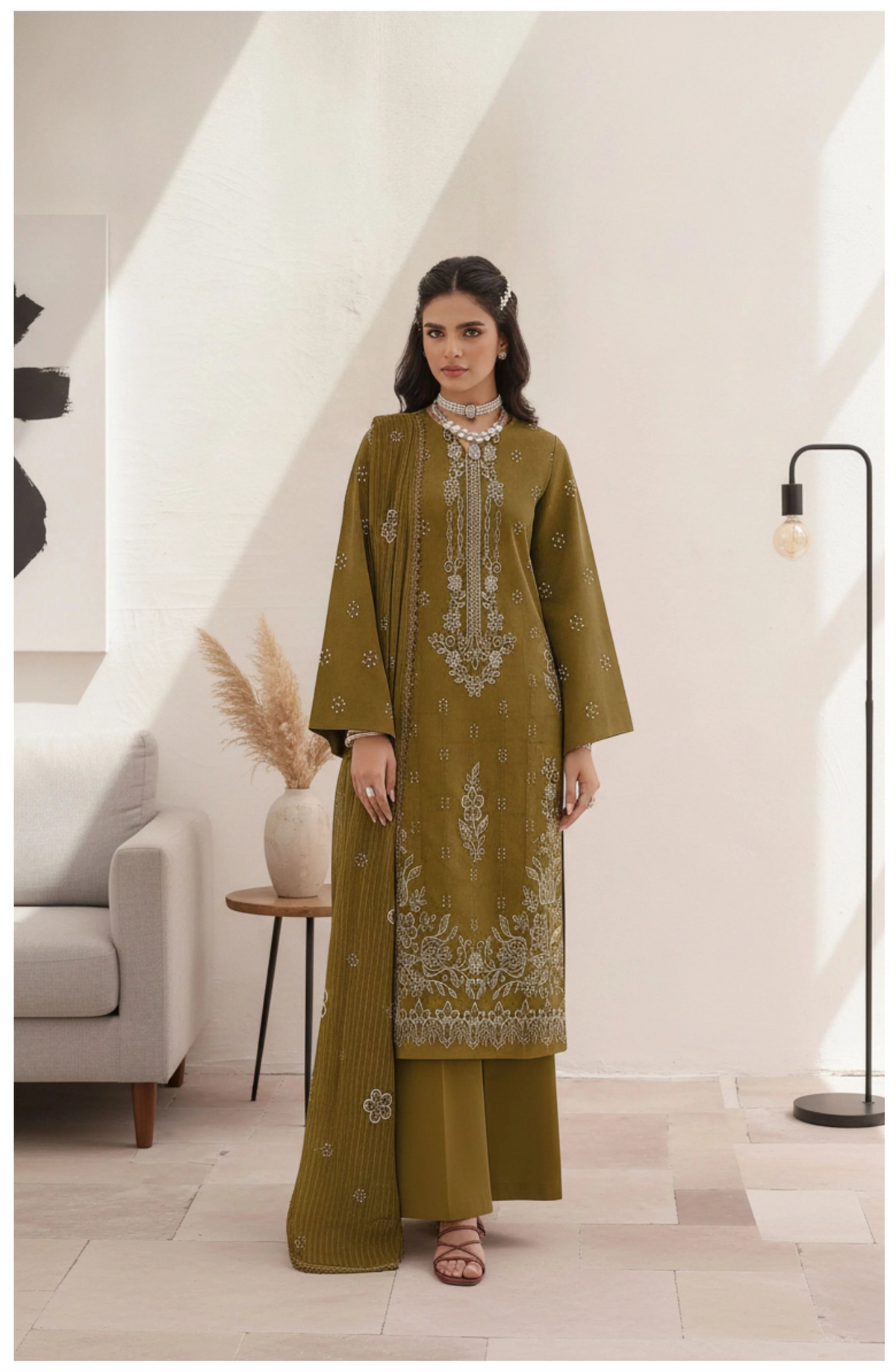 COTTON EMBROIDERED 3 PIECE (UNSTITCHED) - 496