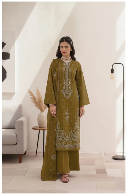 COTTON EMBROIDERED 3 PIECE (UNSTITCHED) - 496