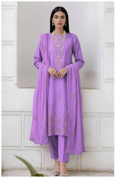 COTTON EMBROIDERED 3 PIECE (UNSTITCHED) - 496