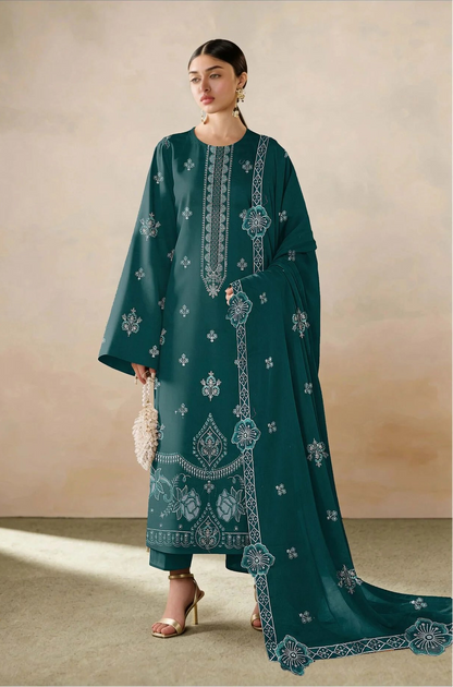 COTTON EMBROIDERED 3 PIECE (UNSTITCHED) - 494