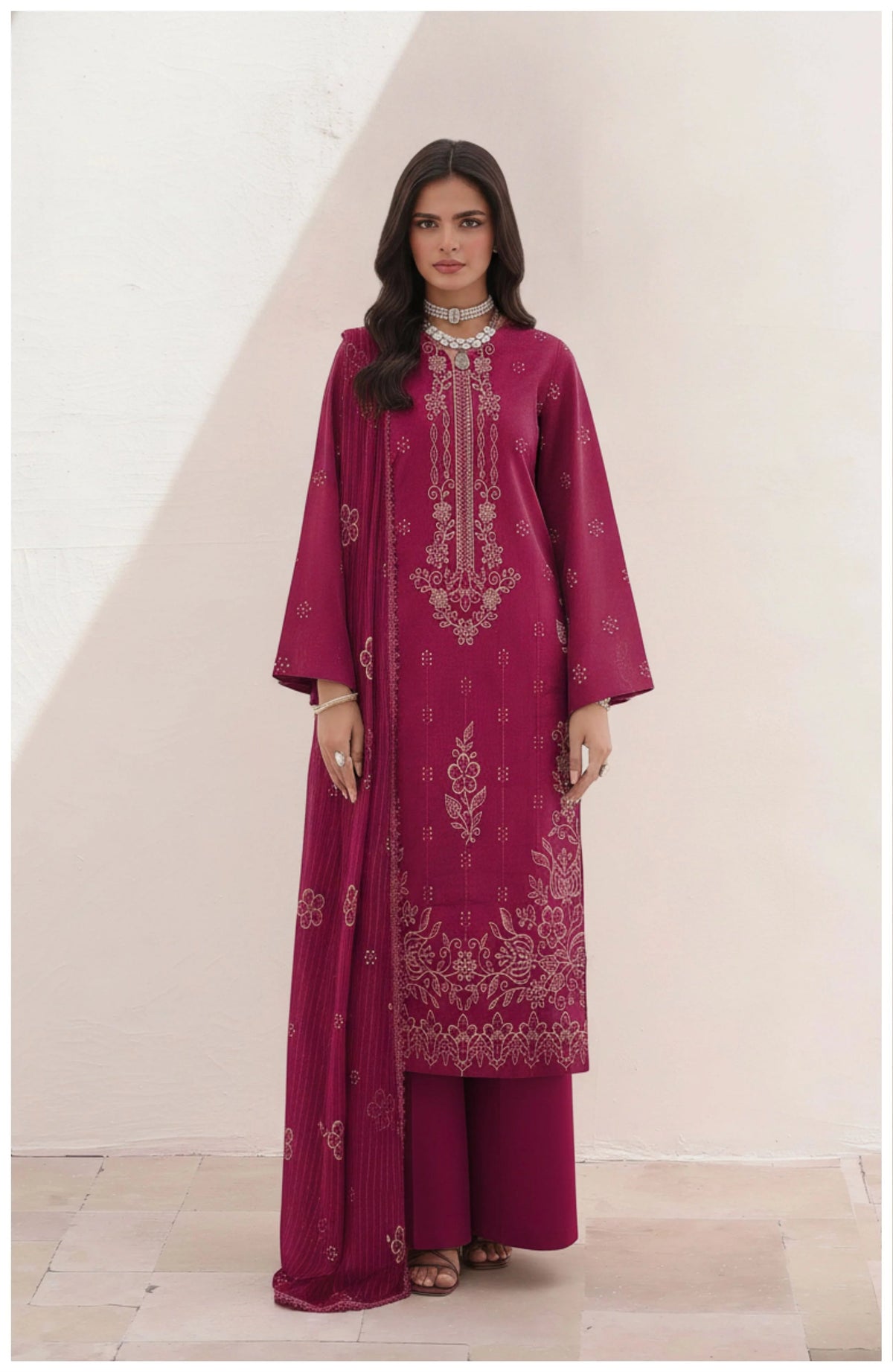 COTTON EMBROIDERED 3 PIECE (UNSTITCHED) - 496