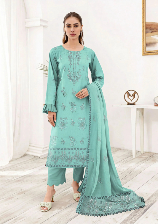 COTTON EMBROIDERED 3 PIECE (UNSTITCHED) - 500