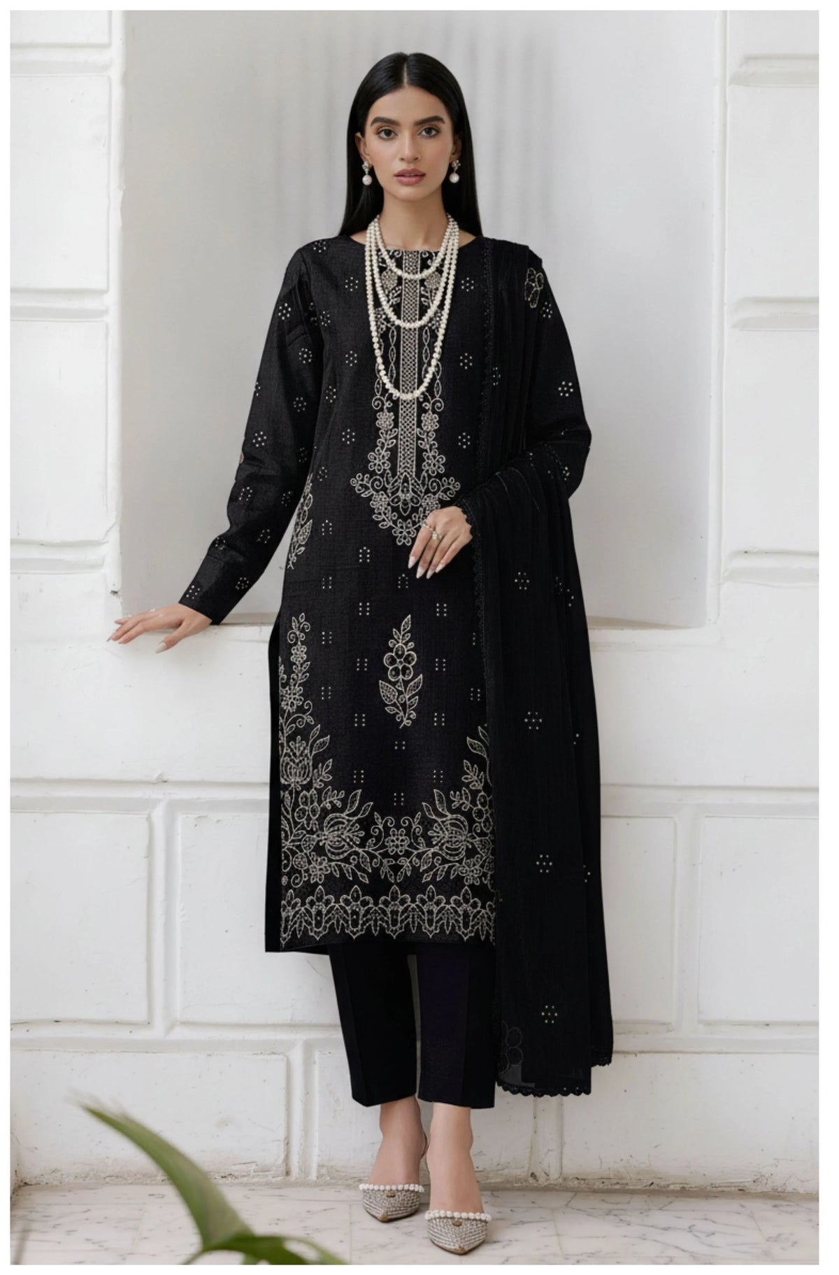 COTTON EMBROIDERED 3 PIECE (UNSTITCHED) - 496