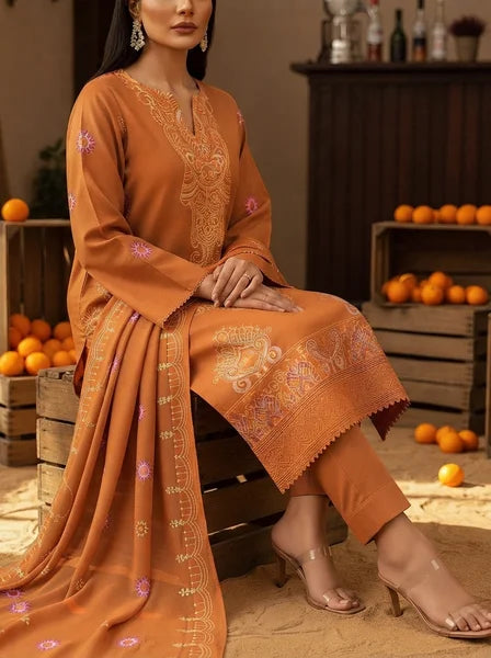 V510 DHANAK 3 PIECE EBROIDERED  (UNSTITCHED)
