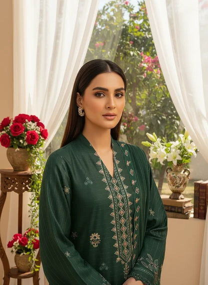 DARK GREEN  DHANAK EMBROIDERED | 3 PIECE | UNSTITCHED | 4702