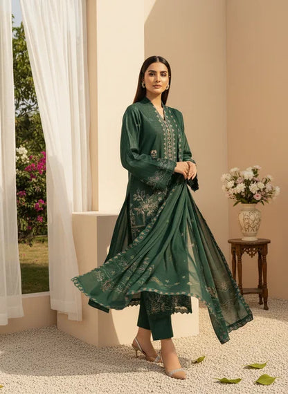 DARK GREEN  DHANAK EMBROIDERED | 3 PIECE | UNSTITCHED | 4702