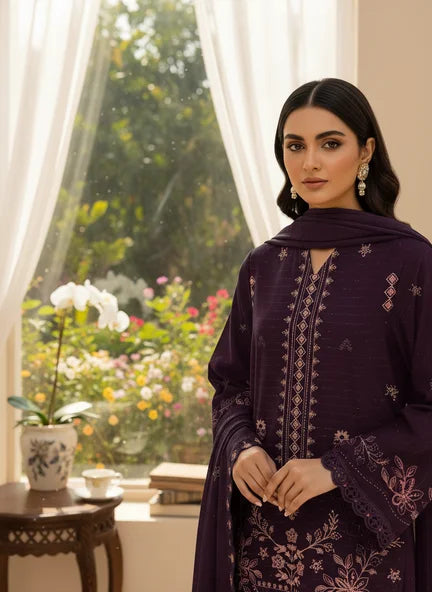 MAGENTA  DHANAK EMBROIDERED | 3 PIECE | UNSTITCHED | 4701