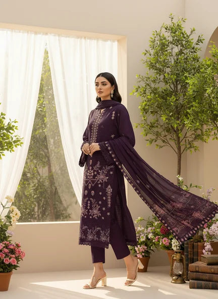 MAGENTA  DHANAK EMBROIDERED | 3 PIECE | UNSTITCHED | 4701