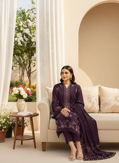 MAGENTA  DHANAK EMBROIDERED | 3 PIECE | UNSTITCHED | 4701