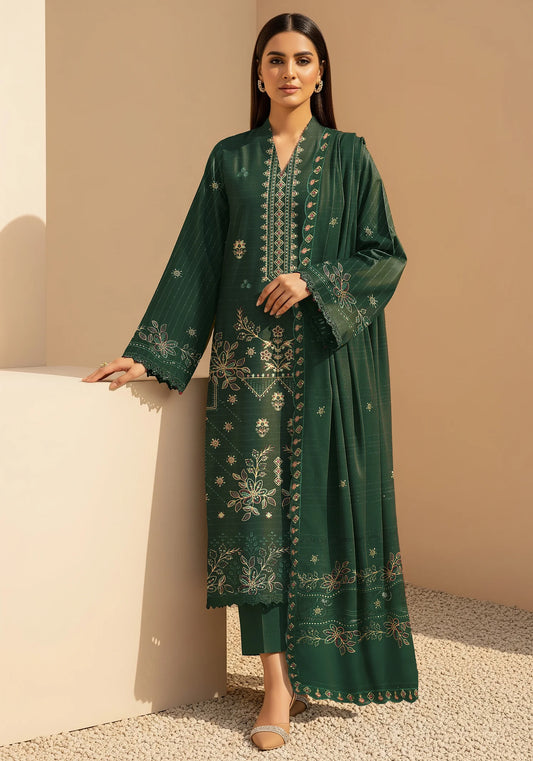 DARK GREEN  DHANAK EMBROIDERED | 3 PIECE | UNSTITCHED | 4702