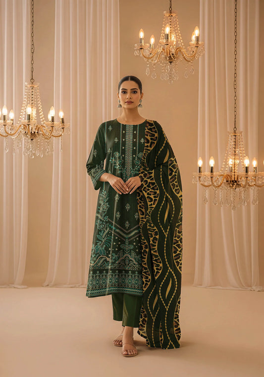 GREEN DARK DHANAK EMBROIDERED | PALACHI VELVET SHAWL | UNSTITCHED | 4904