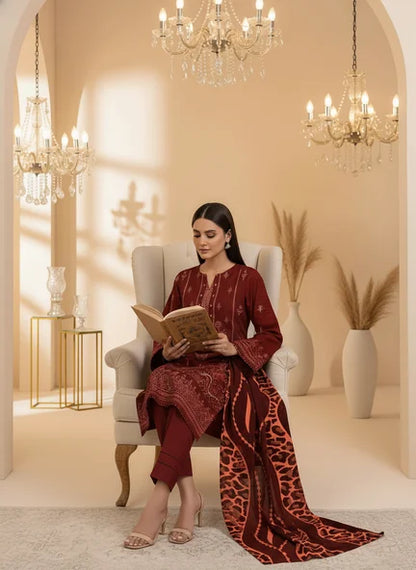 MAROON DARK DHANAK EMBROIDERED | PALACHI VELVET SHAWL | UNSTITCHED | 4906