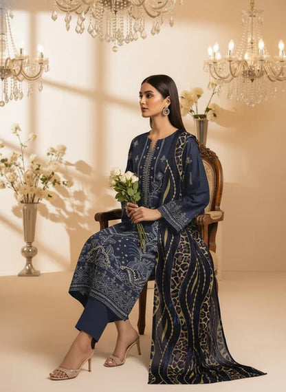 BLUE DARK DHANAK EMBROIDERED | PALACHI VELVET SHAWL | UNSTITCHED | 4905