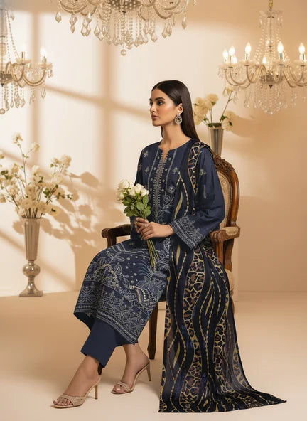 BLUE DARK DHANAK EMBROIDERED | PALACHI VELVET SHAWL | UNSTITCHED | 4905