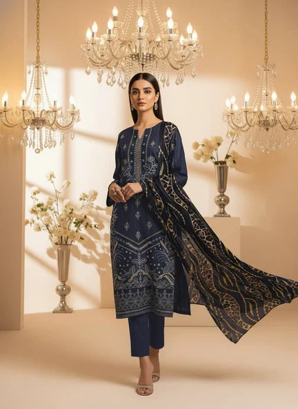 BLUE DARK DHANAK EMBROIDERED | PALACHI VELVET SHAWL | UNSTITCHED | 4905