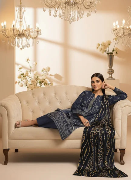 BLUE DARK DHANAK EMBROIDERED | PALACHI VELVET SHAWL | UNSTITCHED | 4905