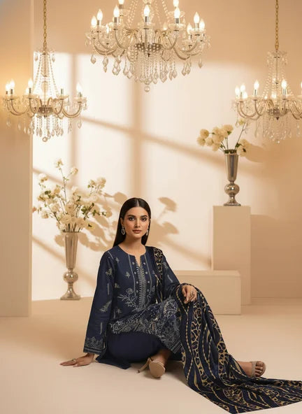 BLUE DARK DHANAK EMBROIDERED | PALACHI VELVET SHAWL | UNSTITCHED | 4905