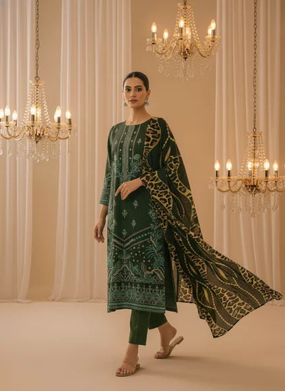 GREEN DARK DHANAK EMBROIDERED | PALACHI VELVET SHAWL | UNSTITCHED | 4904