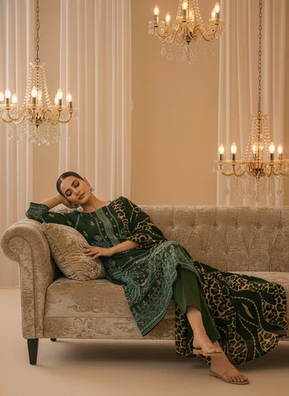 GREEN DARK DHANAK EMBROIDERED | PALACHI VELVET SHAWL | UNSTITCHED | 4904