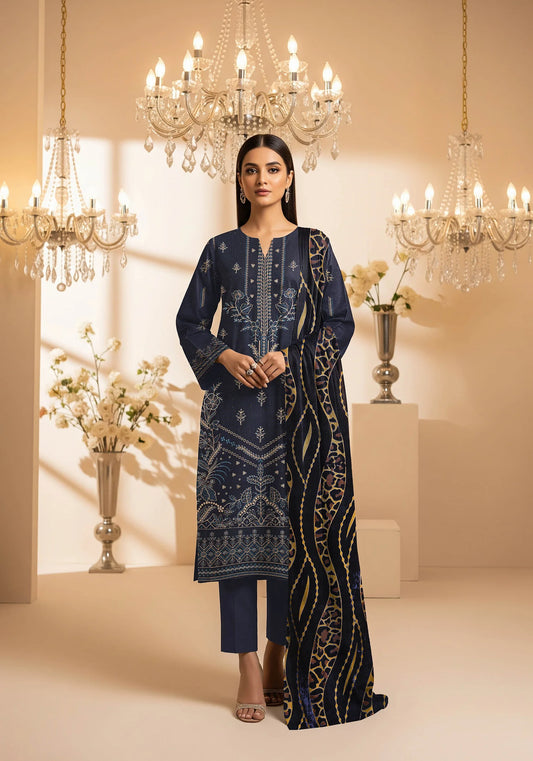 BLUE DARK DHANAK EMBROIDERED | PALACHI VELVET SHAWL | UNSTITCHED | 4905